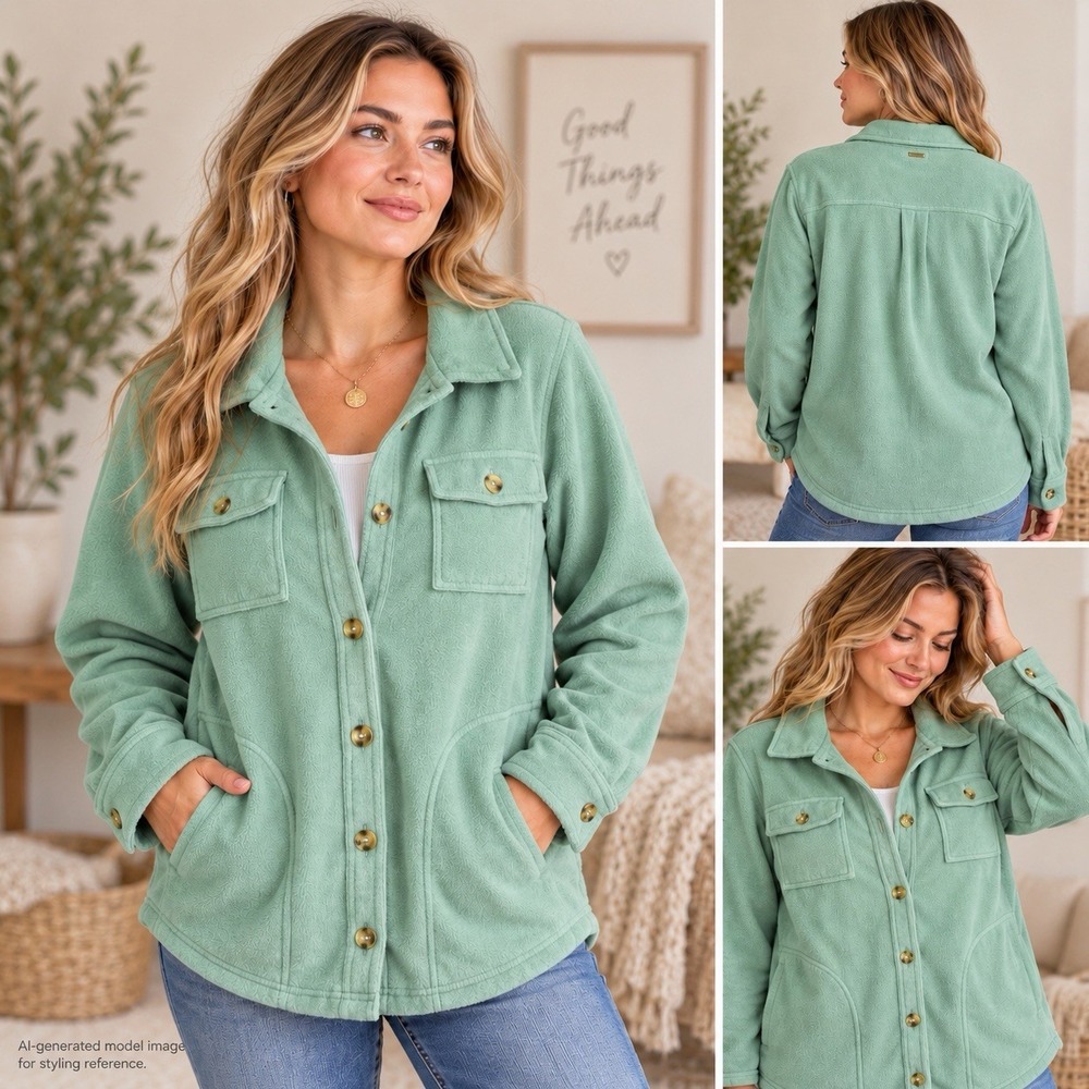 O'Neill Collins Superfleece Shacket Women's L Sage Green Fleece Shirt Jacket